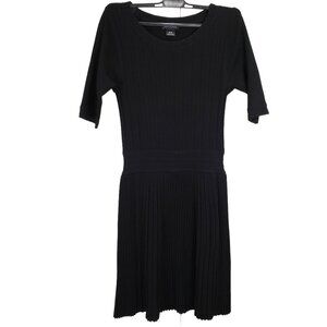 Club Monaco Dress Black Ribbed Above Knee Short Sleeve Fit and Flare Womens XS